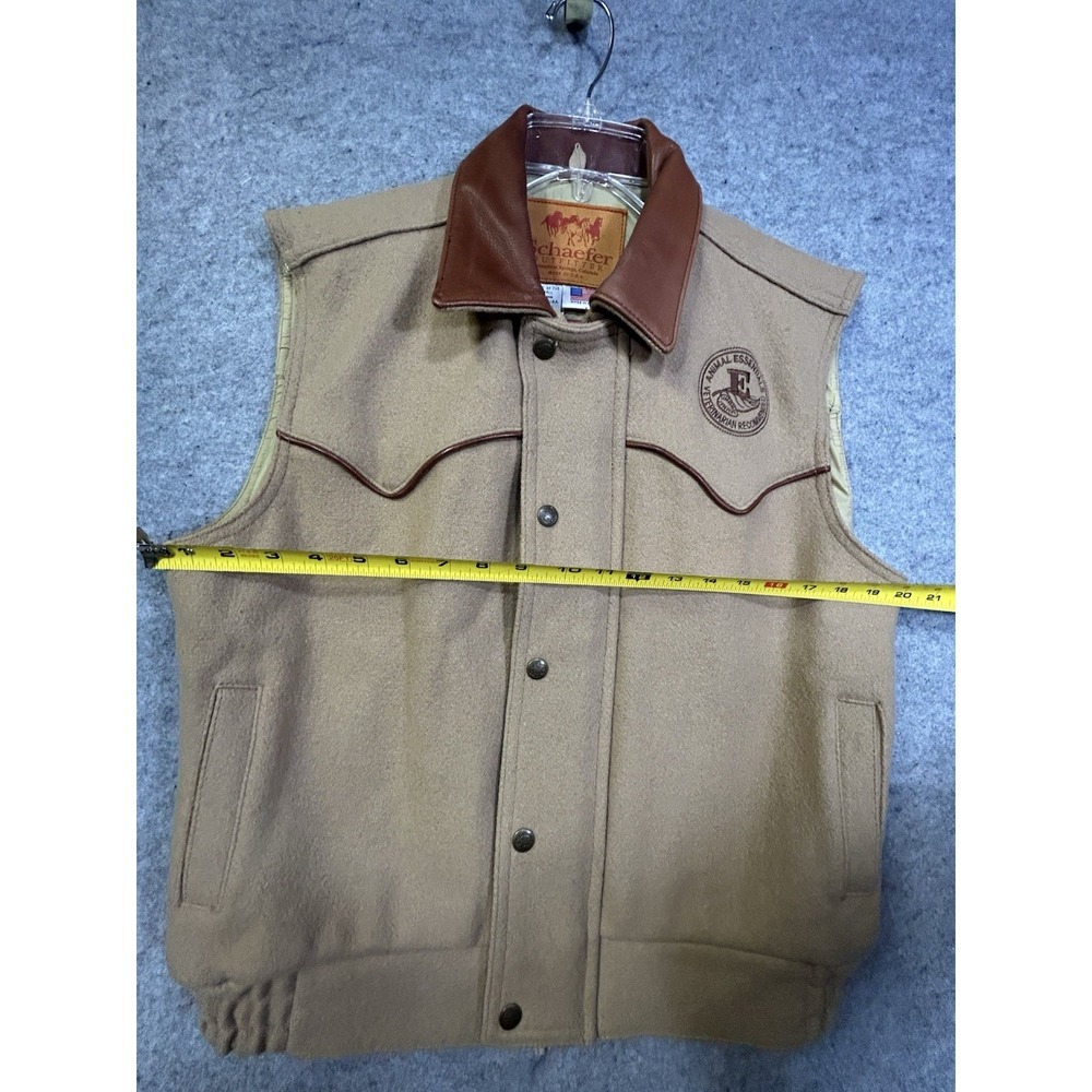Schaefer Outfitter Vest Wool Leather Collar Men's Small Made in USA Branded - Picture 10 of 16